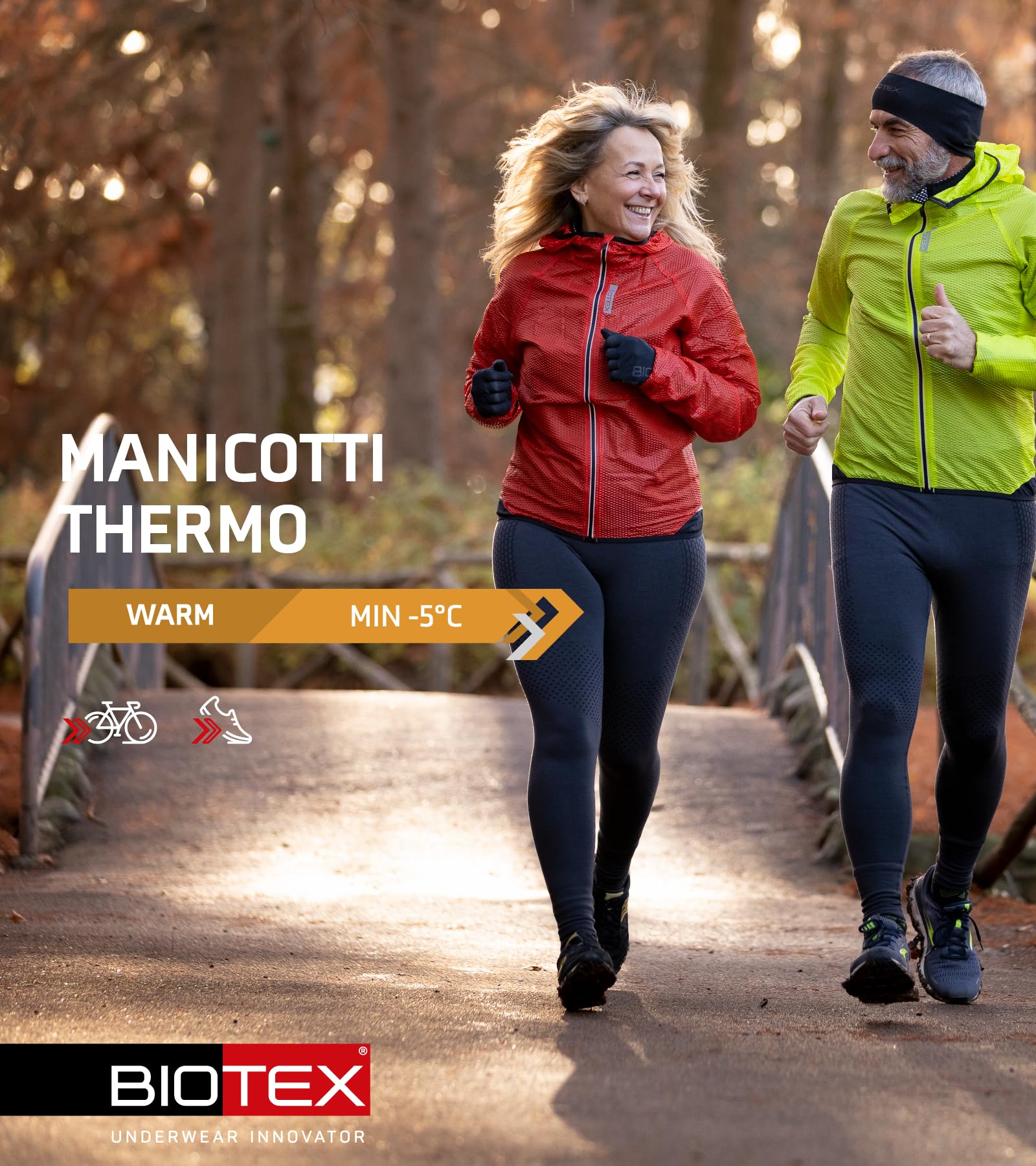 BIOTEX Manicotti Thermo Ideali per l'Inverno, Protezione Termica per Braccia a Media Compressione, Intimo Tecnico Sportivo, Nero
