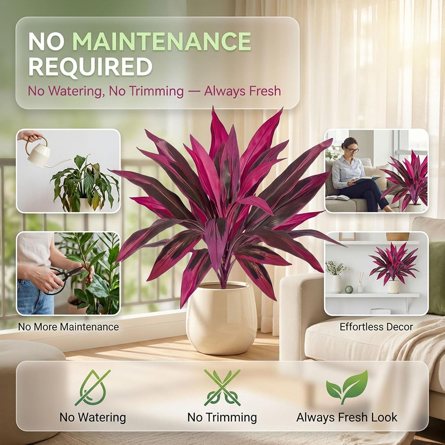 Artificial Red Cordyline Ti Plant - Large Artificial Boston Fern & Dragon’s Blood Tree Plants,Artificial Cordyline Red Plant, For Indoor Outdoor Decor, No Maintenance, For Garden Patio Porch Home