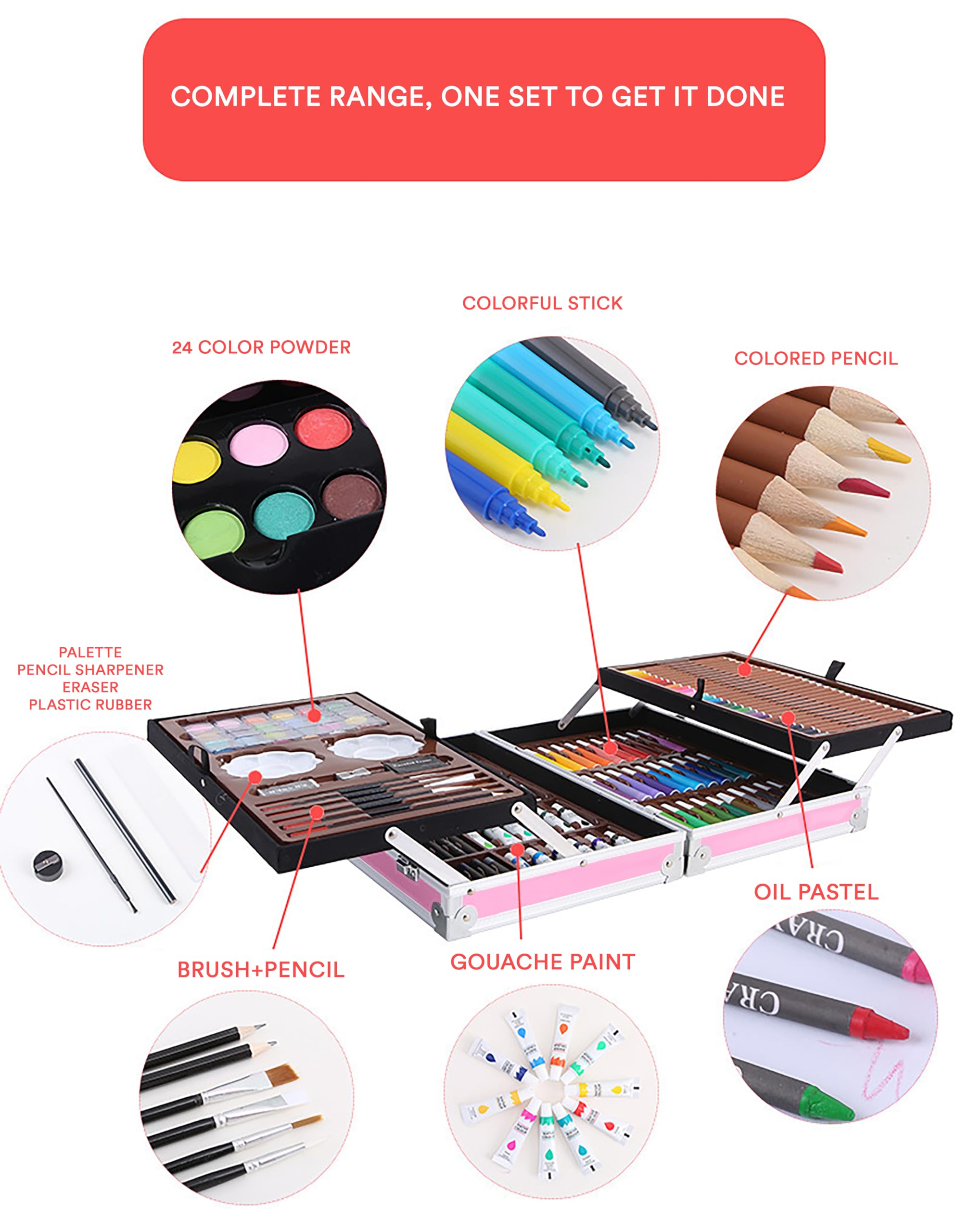 SYGA 145 Pencils and Painting Color set for Beginners & Pro Artists Drawing Art, Sketching and Colouring, Pink 2