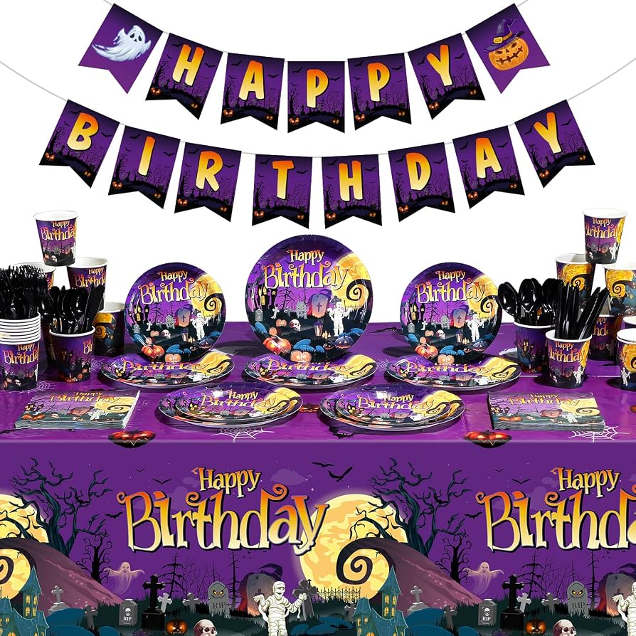 Halloween Party-Set Für 24 Personen – Inkl. Teller, Becher, Servietten, Tischdecke & Banner