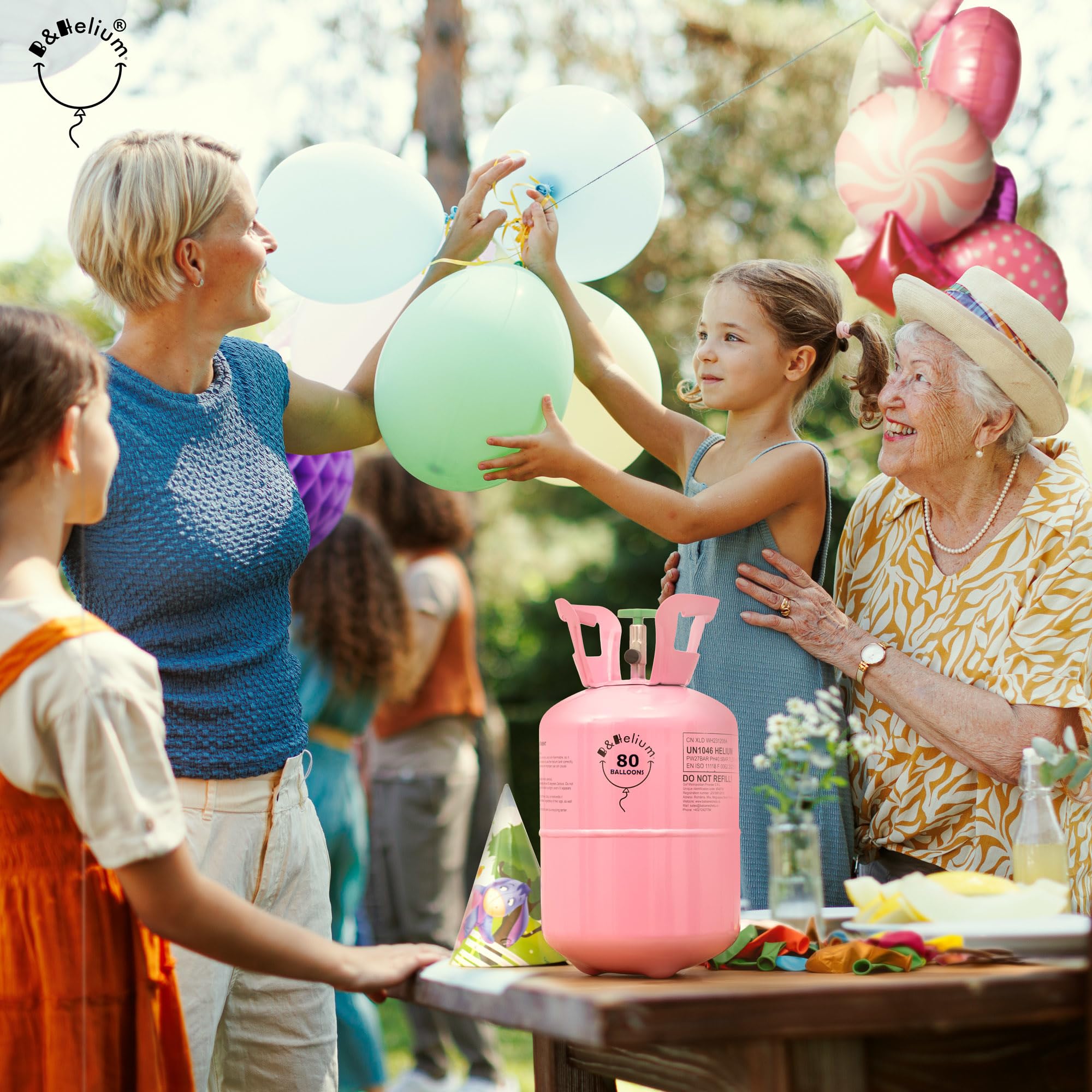 B&Helium Rosa Heliumflasche mit Ballongas für 80 langanhaltende Ballons – Inklusive Füllventil – Perfekt für Partydekoration,Geburtstagen, Hochzeiten und diverse Veranstaltungen.