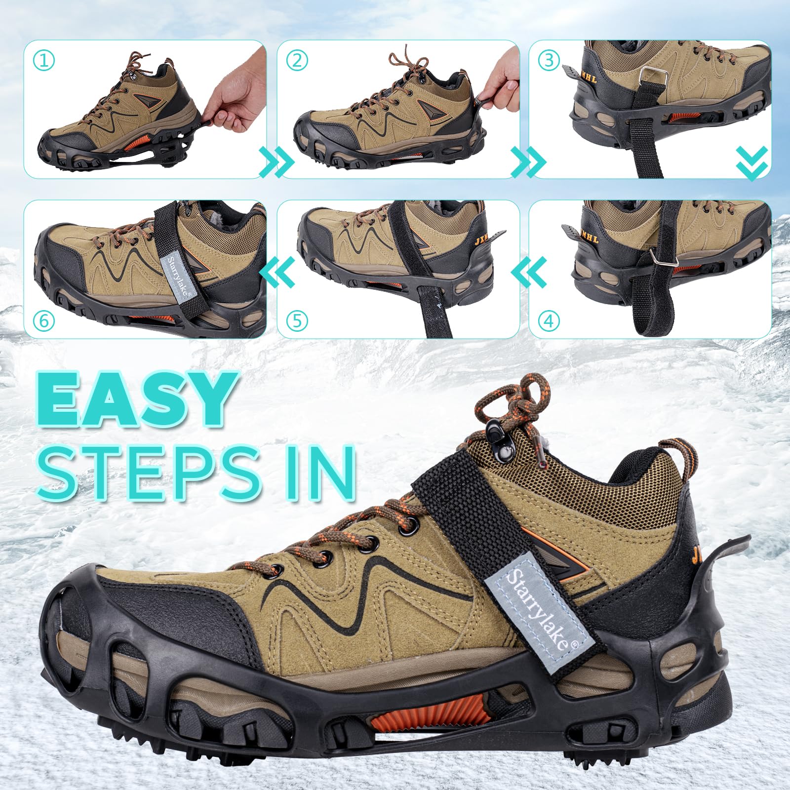 Ice Snow Traction Cleats with 24 Steel Studs Crampons for Shoes and Boots Anti Slip Walking Footwear for Men Women S/M/L/XL