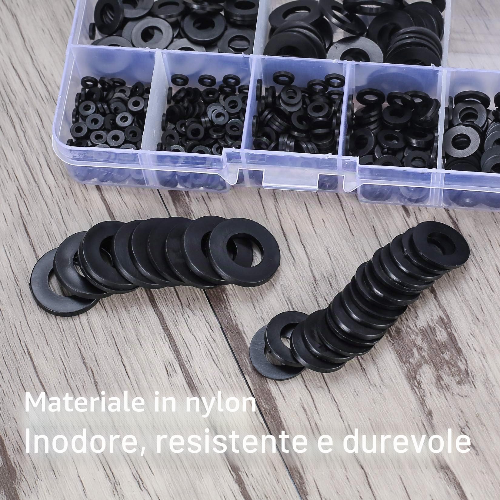 500 Pezzi Rondella in Nylon, Kit Assortimento Distanziatore Rondella Piatta, Guarnizioni Nero - M2/M2.5/M3/M4/M5/M6/M8/M10