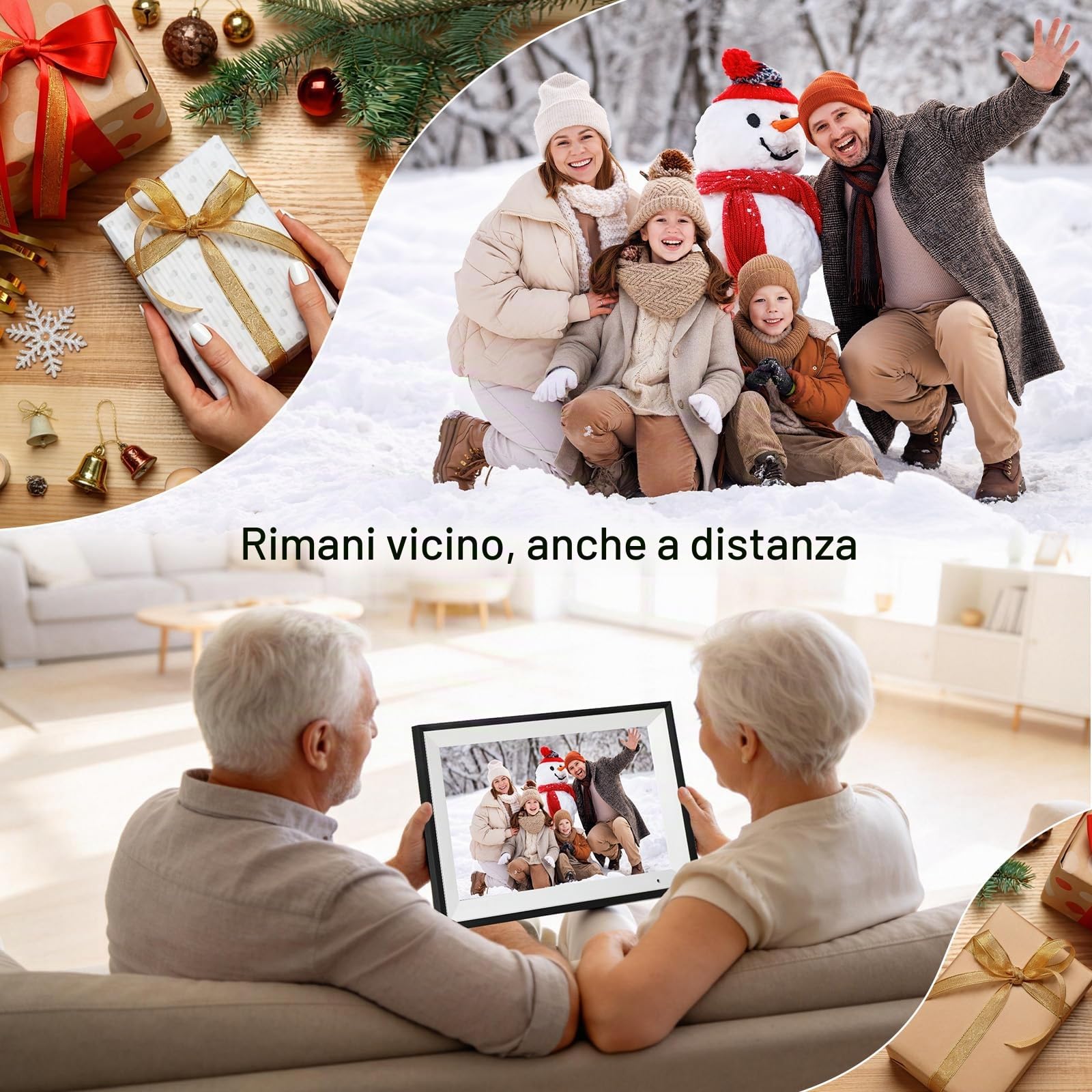 AEEZO Cornice Digitale WiFi 32GB Memory, 1280 * 800 IPS Touchscreen, Sleep Mode, Cornici Digitali, Veloce Caricamento a Distanza di Video e Foto con il Software AiMOR (Nero)