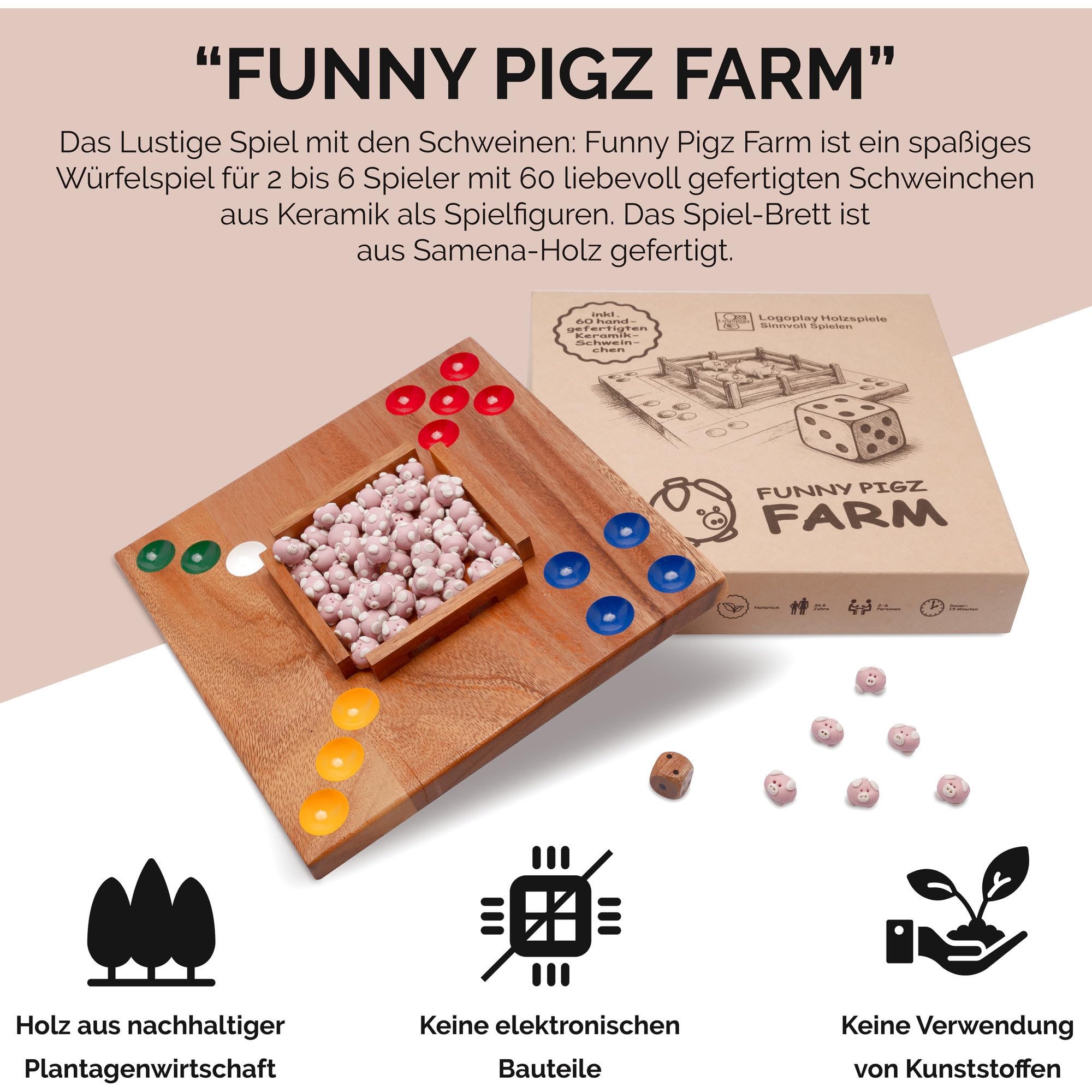 LOGOPLAY Oryginalna Funny Pig Farm – zabawna gra zręcznościowa z otwartym stajnią i ogrodzeniem | gra lądowa dla dzieci i rodziny | gra reakcyjna od 6 lat