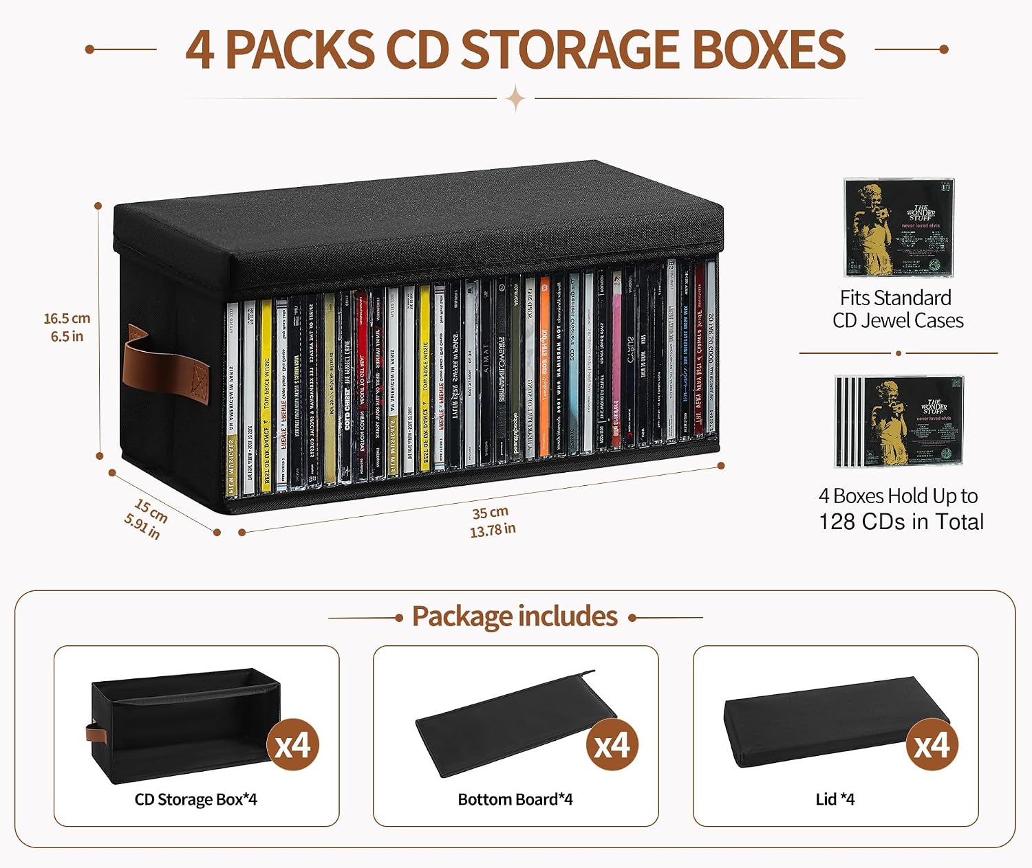 4 Packs CD Storage Box with Full-View Window and Matel Frame