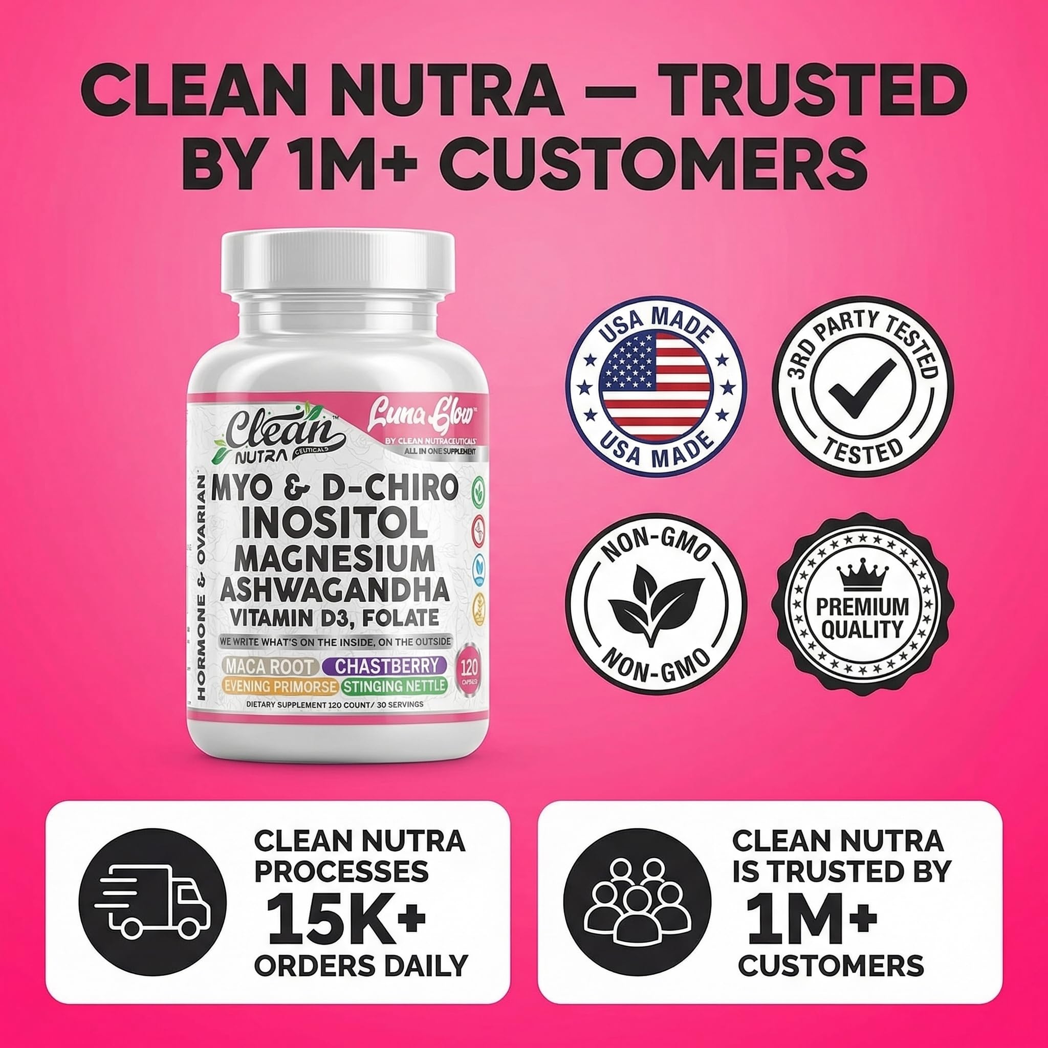 Myo Inositol D Chiro Inositol Supplement for Women - Hormone Balance with Magnesium Ashwagandha Vitamin D3 Folate Maca Root Chasteberry Evening Primrose | Ovarian Support Capsules 120 Count — Amazon image 8