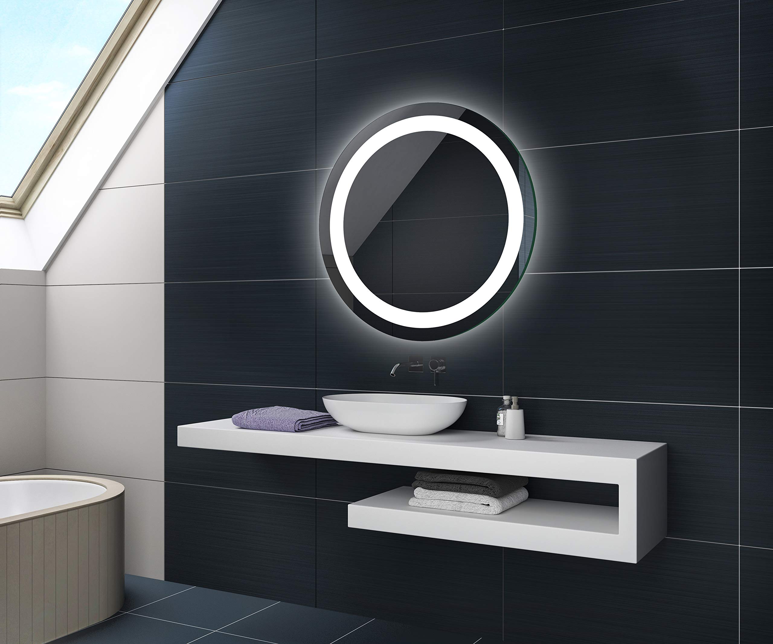 led aydinlatma ile foraminiferidler ozellestir tasarim ayna isikli yuvarlak duvar ayna isik ayna banyo aynasi a soguk beyaz sicak beyaz model l33 siparis secmek icin bir anahtar ile yapilan