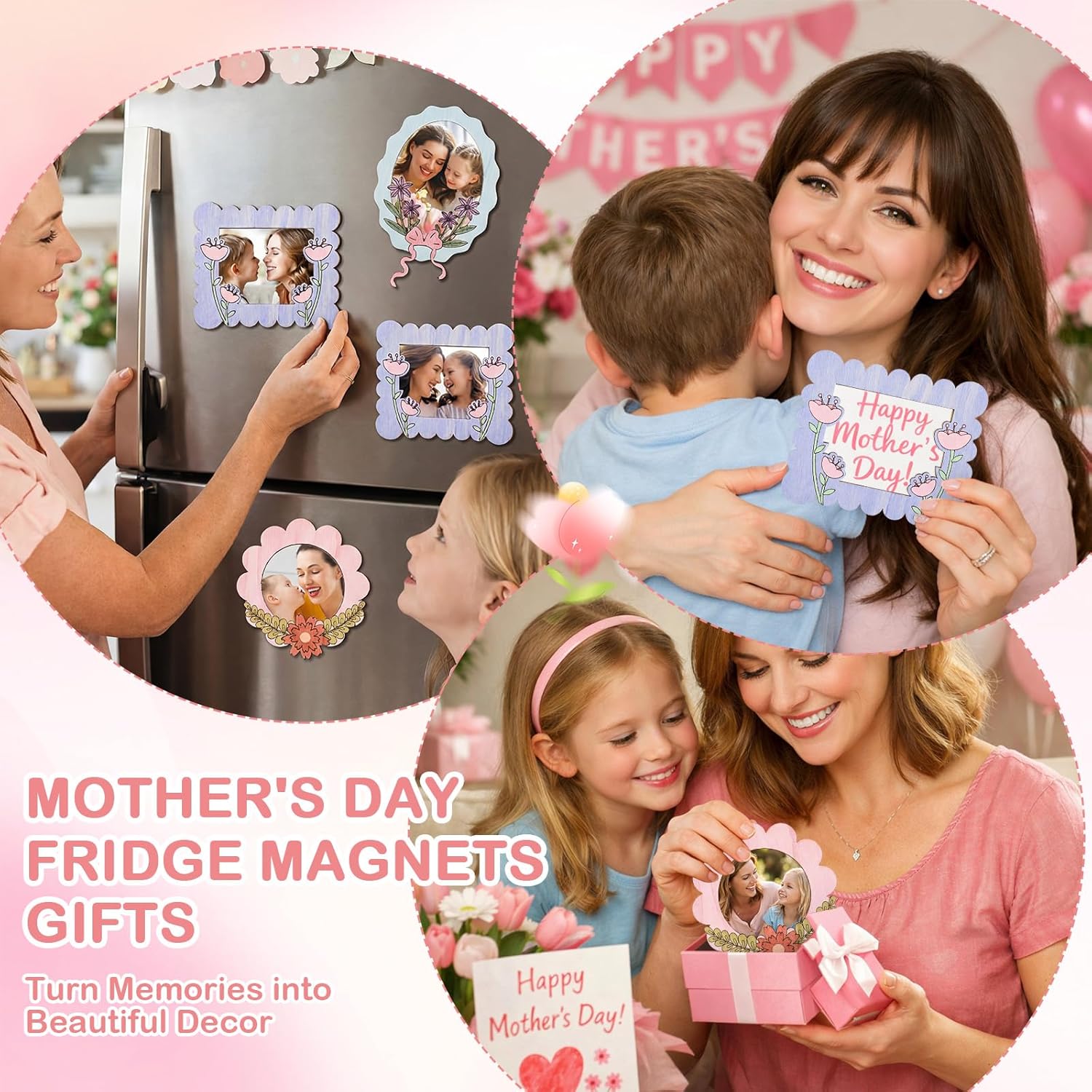 Konohan 24 Sets Mother's Day Wood Picture Frame Fridge Magnet Crafts Kit DIY Color Your Own Picture Frame Adhesive Magnet Handmade Gift from Daughter Son for Mom Mother's Day Gifts Classroom Supplies
