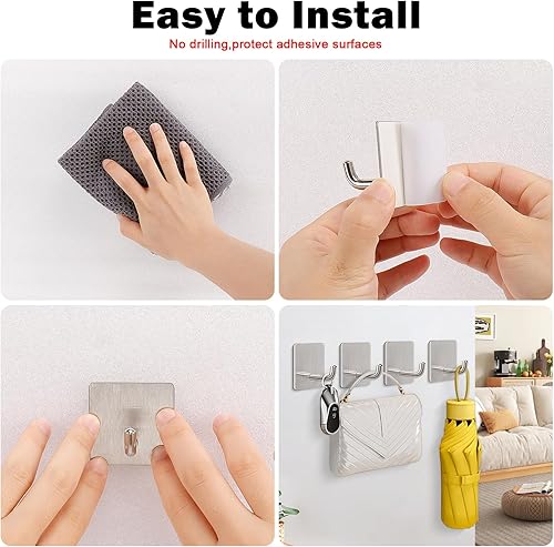 Miniatura 5 de Livabber Ganchos adhesivos para toallas, ganchos de pared autoadhesivos de acero inoxidable 304, ganchos de ducha impermeables para batasropa,