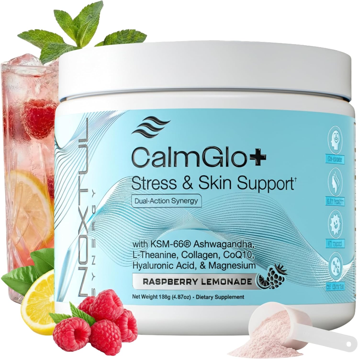 Daily Stress & Skin Support Drink Powder – Adaptogen Cortisol Reducer with Ashwagandha KSM-66, L-Theanine, Magnesium & Collagen Peptides – Mood, Focus & Hydration - Raspberry Lemonade, 30 Servings