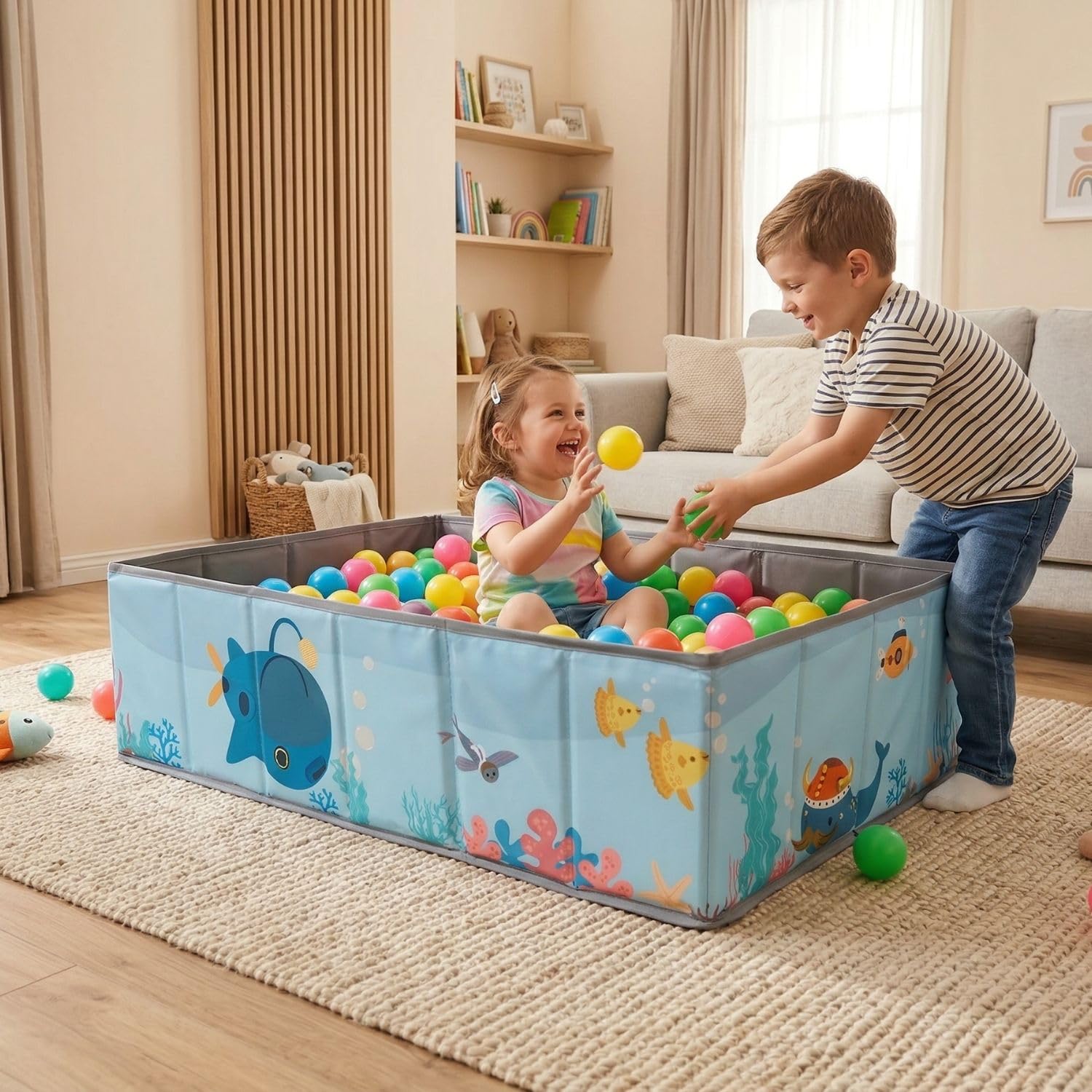 Piscina de Bolas para niños- Parque Infantil- Piscina de Pelotas para Bebés- Plegable y Portátil- Cubo Juguetes- (Bolas no Incluidas).
