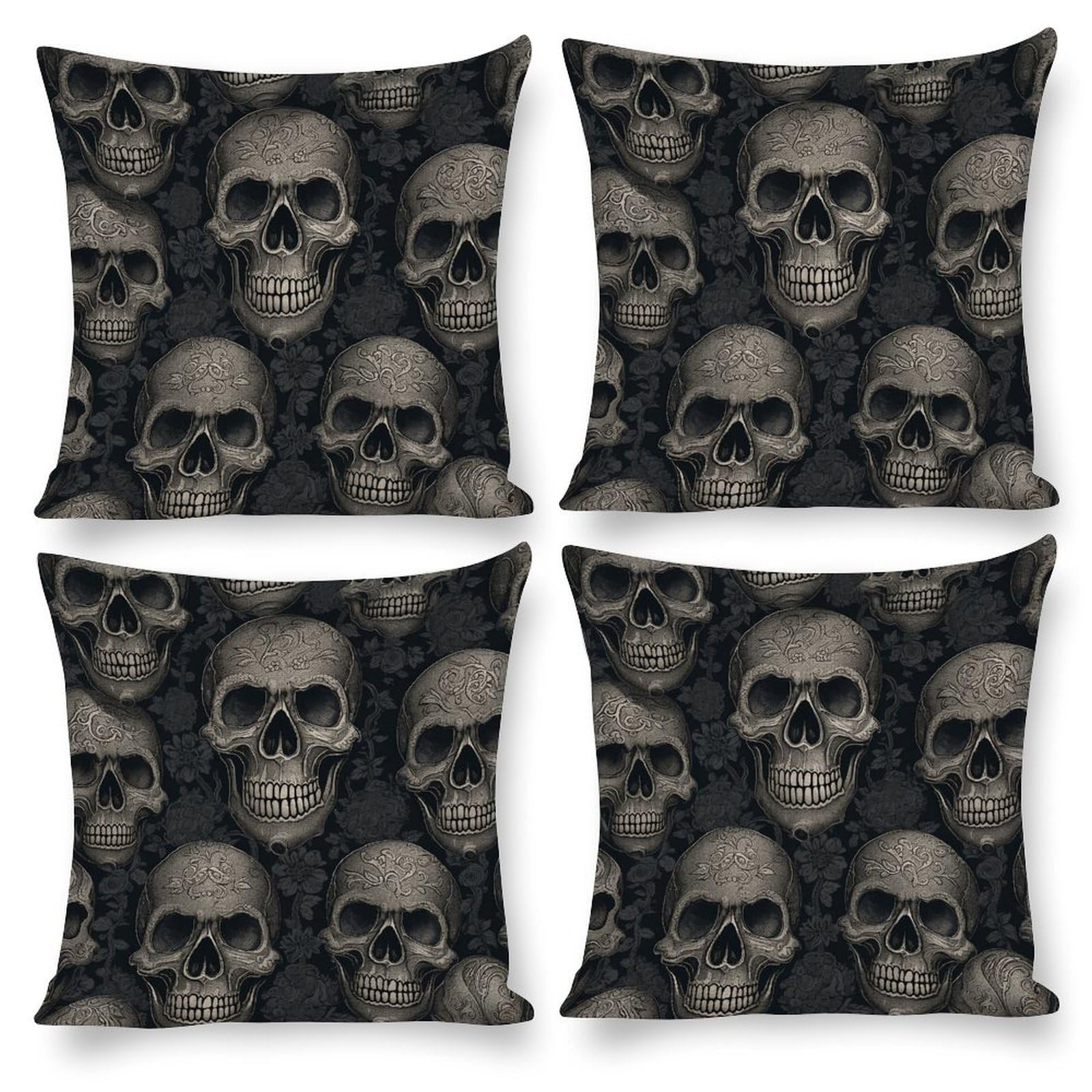 Housse de coussin motif tête de mort carrée pour rénover un canapé fatigué