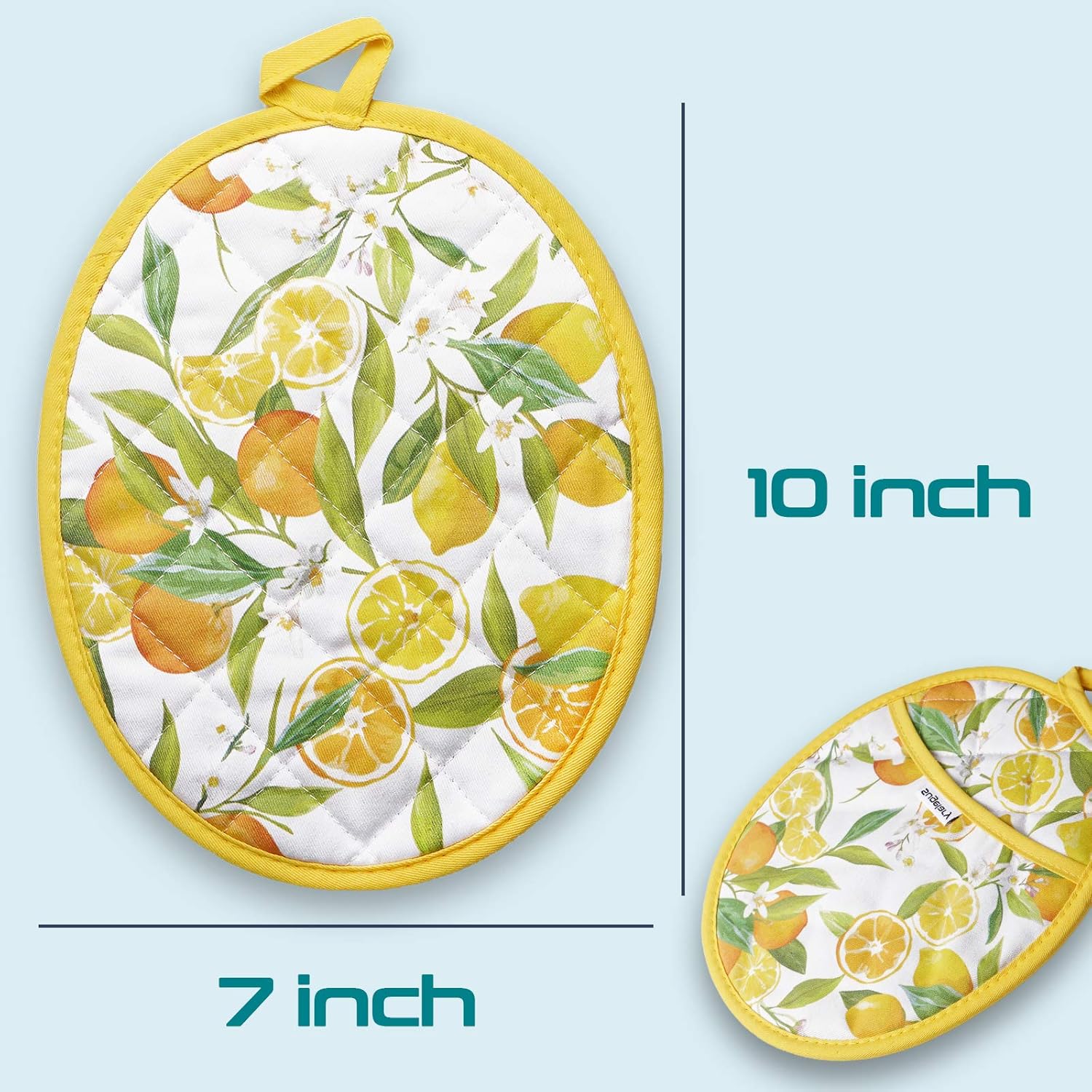 Sugelary Pot Holders, Heat Resistant up to 500F Hot Pads, Potholders with Pockets and Hanging Loop, Machine Washable Pot Holders for Kitchen, Cooking, Baking, 8’’10’’ , Yellow (Lemon): Kitchen & Dining
