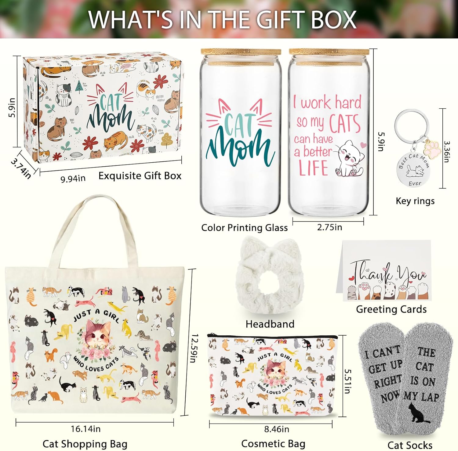 7 Pcs Cat Mom Gifts for Women Cat Lover Gifts for Pet Owner Best Cats Mom Ever Gift for Birthday Mothers Day,Christmas Cats Themed Gift Basket with 16oz Coffee Glass - Image 3