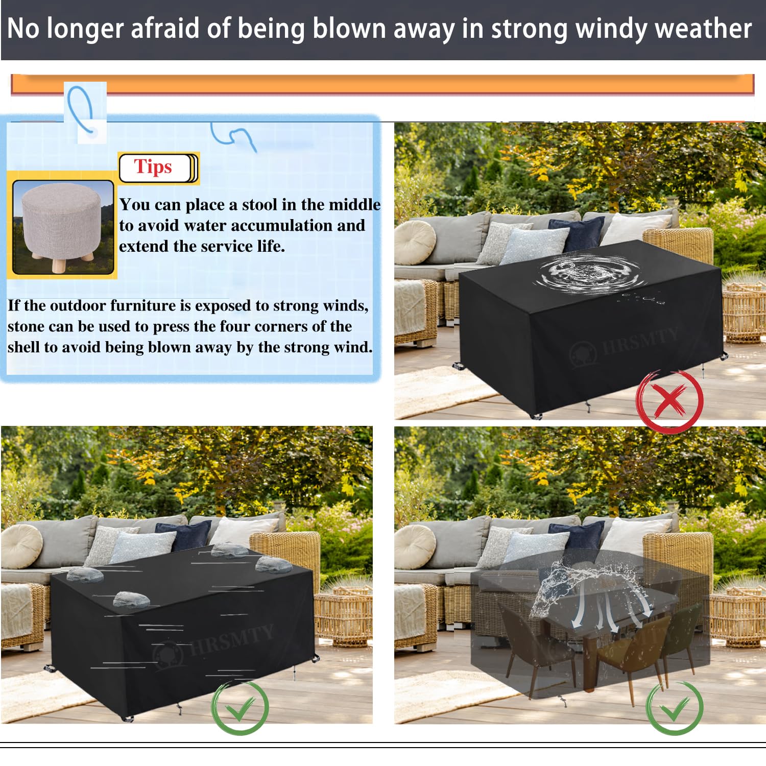 Funda Mesa Exterior Jardin Impermeable Varios Tamaños 600D Funda Sofa Exterior Rectangular Cubiertas De Mesa De Externo 325x205x58cm(LxWxH),a Prueba De Viento,Anti-UV,Funda Mesa Jardin Con Hebillas