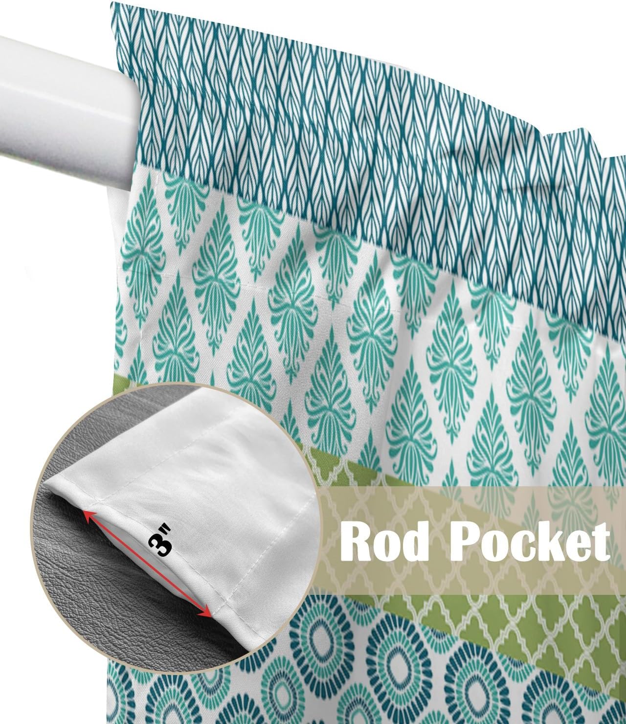 Boho Swag Valances for Windows Rod Pocket Kitchen Window Curtains Over Sink, Bohemian Stripes Kitchen Curtains Sets, Swag Curtains Valance for Living Room, 36x36inch Set of 2, Teal Green Blue