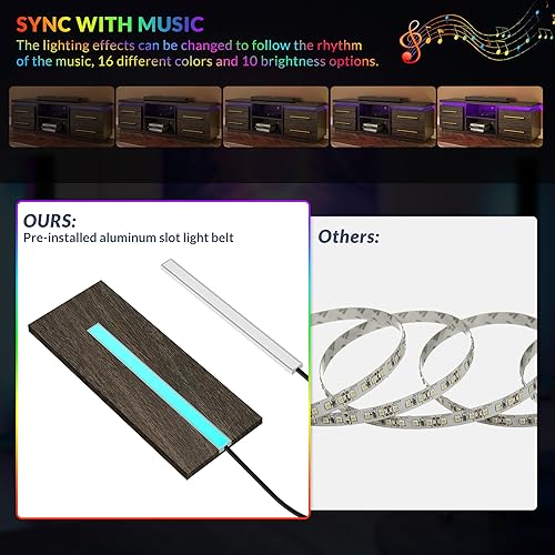 Miniatura 5 de BELLEZE Soporte de TV de 66 pulgadas para televisores de hasta 75 pulgadas, centro de entretenimiento con luces LED de sincronización de música,