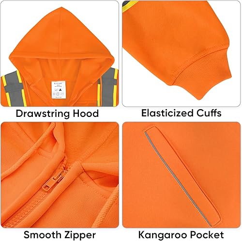 Miniatura 3 de TICONN Chaqueta con capucha de seguridad, sudadera con capucha reflectante de alta visibilidad, equipo de PPE para clima frío cumple con ANSI III