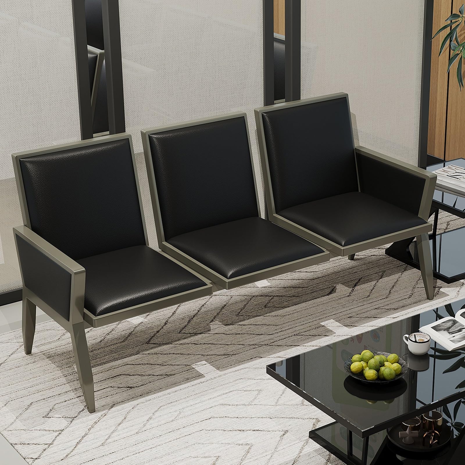 GTHTUHFD 2/3-Seat Reception Sofa, Leather Waiting Room Chair, Conference Chairs With Reinforced Backrest And Armrests, For Airport, Hospital, Barbershop,Black-3-seater 178cm/70in