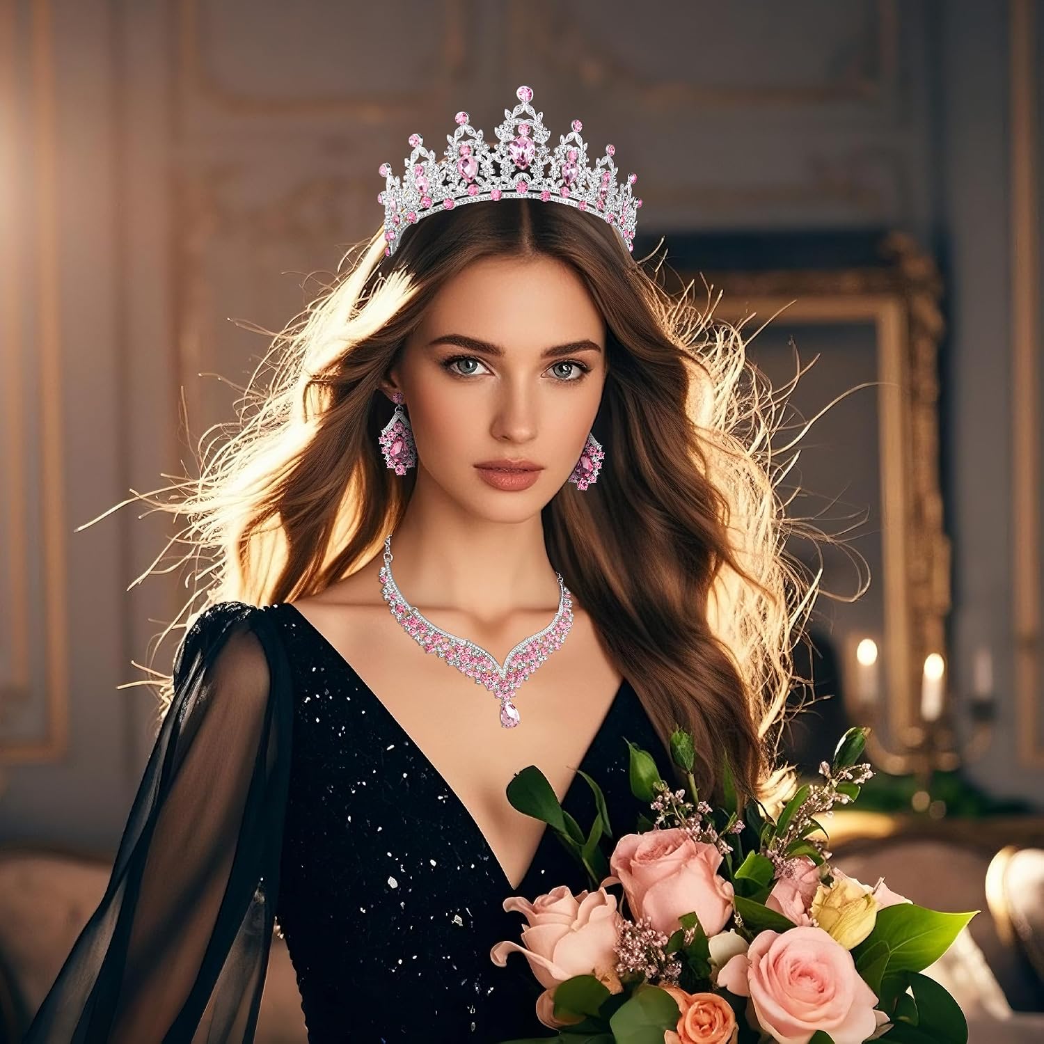 Crowns and Tiaras jewelry sets for Wedding princess birthday party Halloween Prom Pageant Jewelry for Women Crystal Bridal Jewelry Set for women