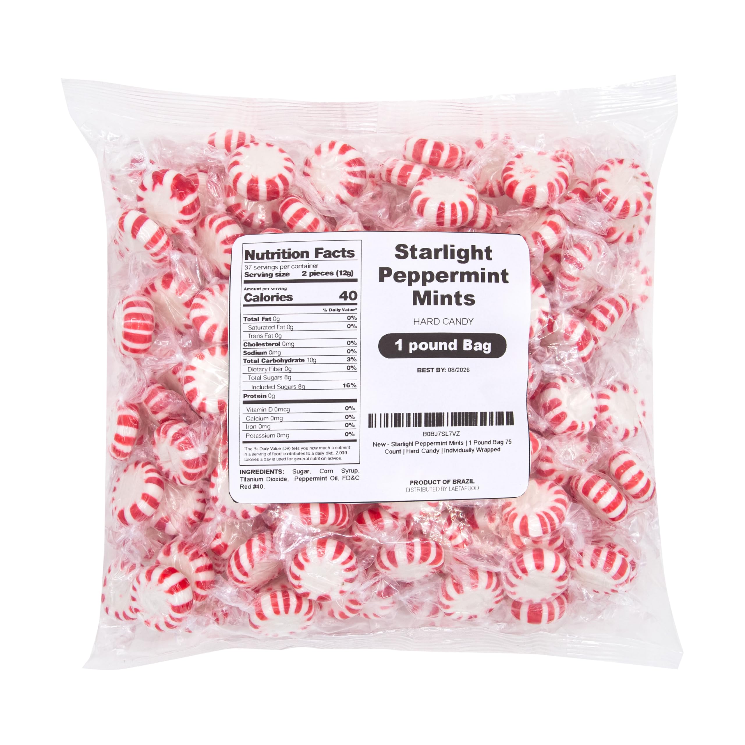 LAETAFOODStarlight Peppermints Red White Stripped Christmas Hard Candy, Individually Wrapped (1 Pound Bag)