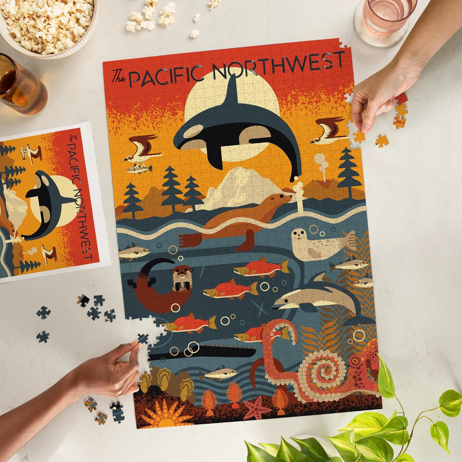 "Lantern Press Pacific Northwest, Geometric, Marine Animals, 1000 Piece Jigsaw Puzzle for Adults, Made in USA with Reference Poster"
