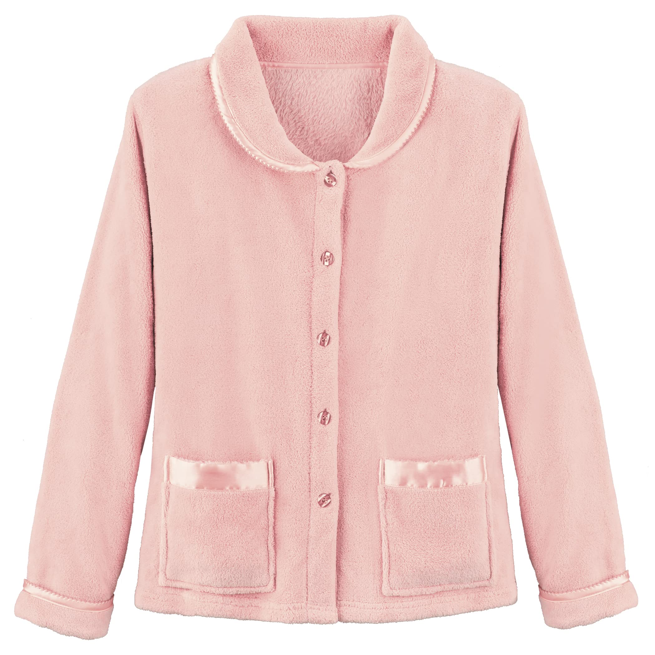 Collections EtcSuper Soft Fleece Button-Front Satin Trim Bed Jacket