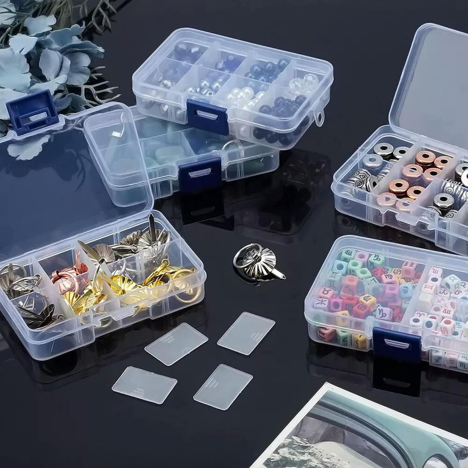 10Pack Plastic Organizer Boxes 8 Grids Bead Storage Adjustable Dividers 10.8x7cm