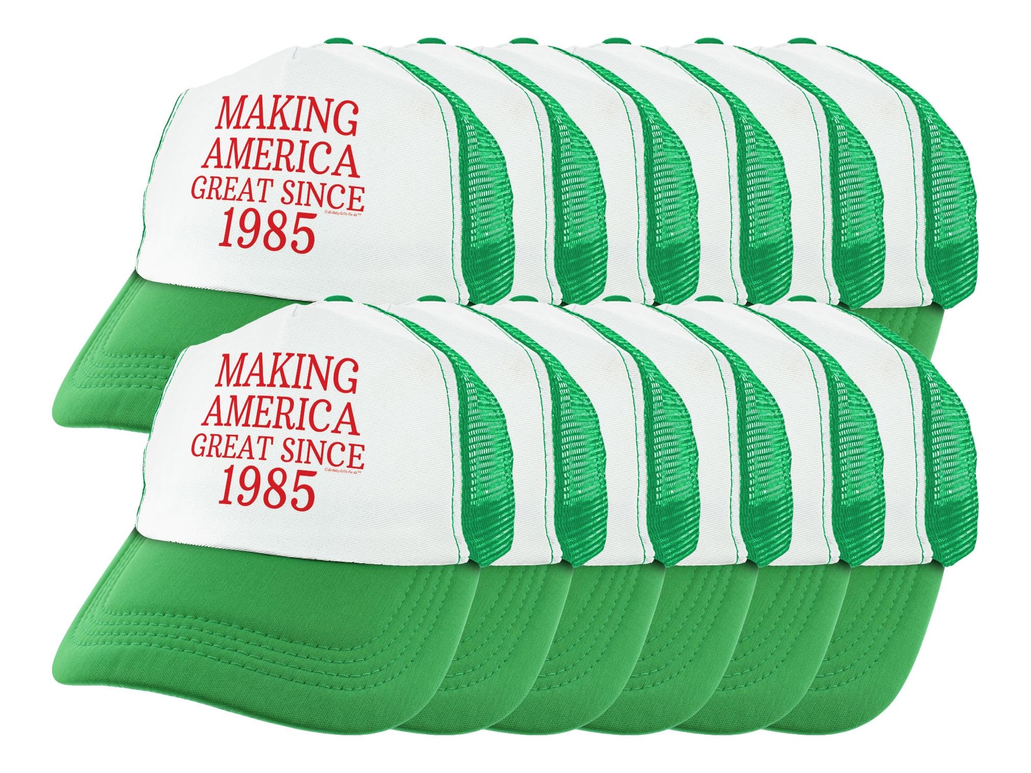 ThisWear 40th Birthday Hats Making America Great Since 1985 Proud Conservative Hat Bday 12-Pack Trucker Hats Green