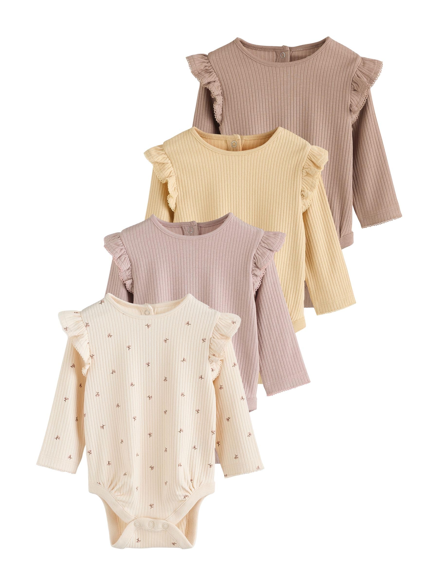 NEXT Baby Mädchen Baby Langarm-Bodysuits mit Rüschen im 4er-Pack