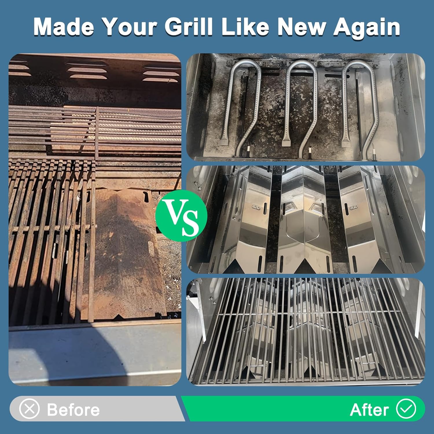 Adviace Grill Parts for Jenn Air 720-0336 7200336 Gas Grills, Grill Grates & Grill Burners & Igniter & Heat Shield Replacement for Jenn-Air 720-0336, for Jenn Air Grill Replacement Parts 720-0336