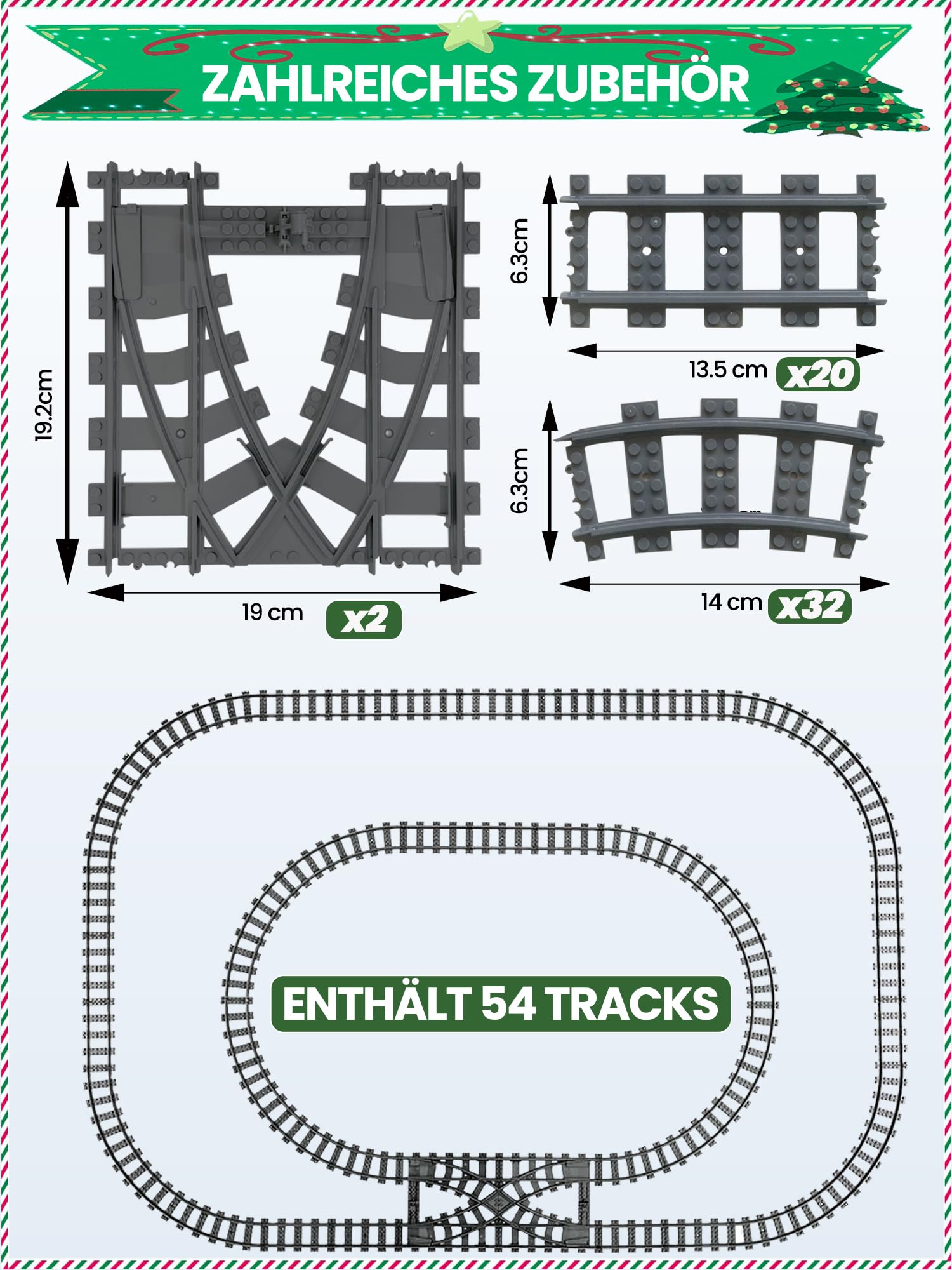 City Train Set de Train Urbain pour Train, Ville - Kit d'extension de Rails compatibles avec Le Leader du marché - Railway Rails pour Filles et garçons (54 PCS)
