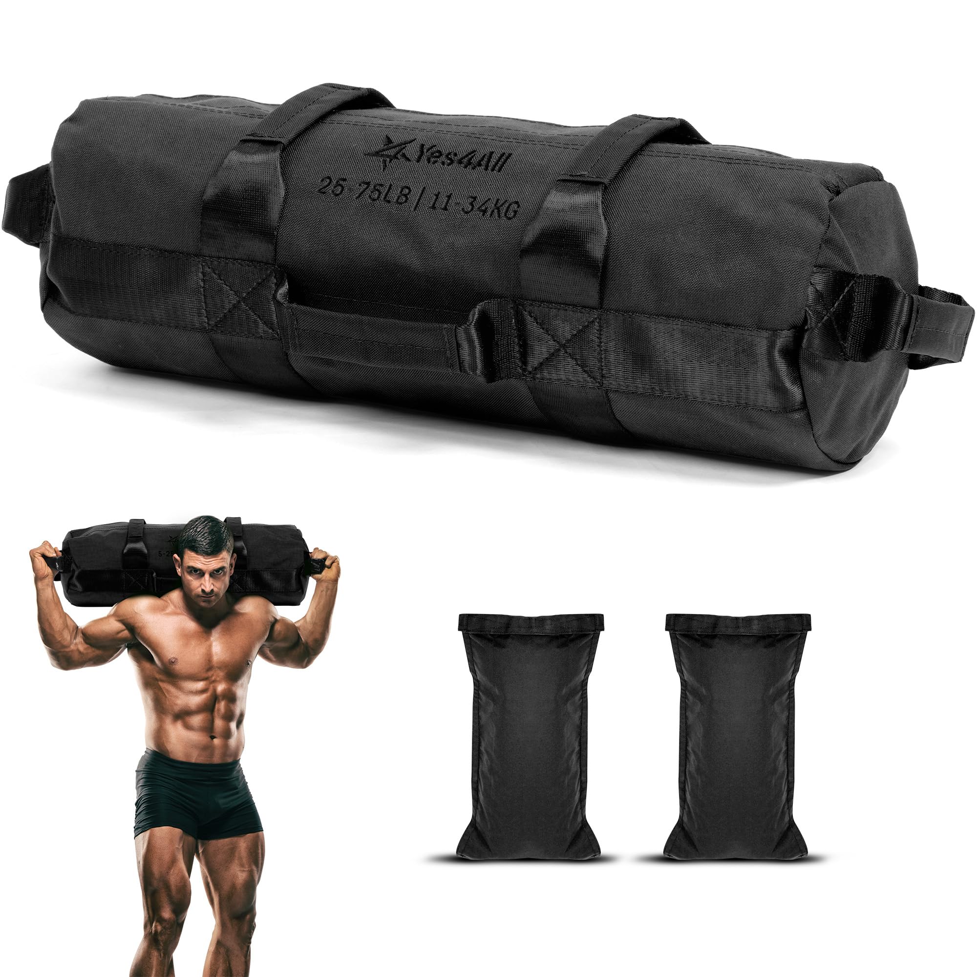 Yes4All Adjustable Sandbags - Heavy Duty Weight Sand Bags with Empty Filler Bags for Full Body Exercises, Fitness, Workout, Training - Multiple Colors & Sizes