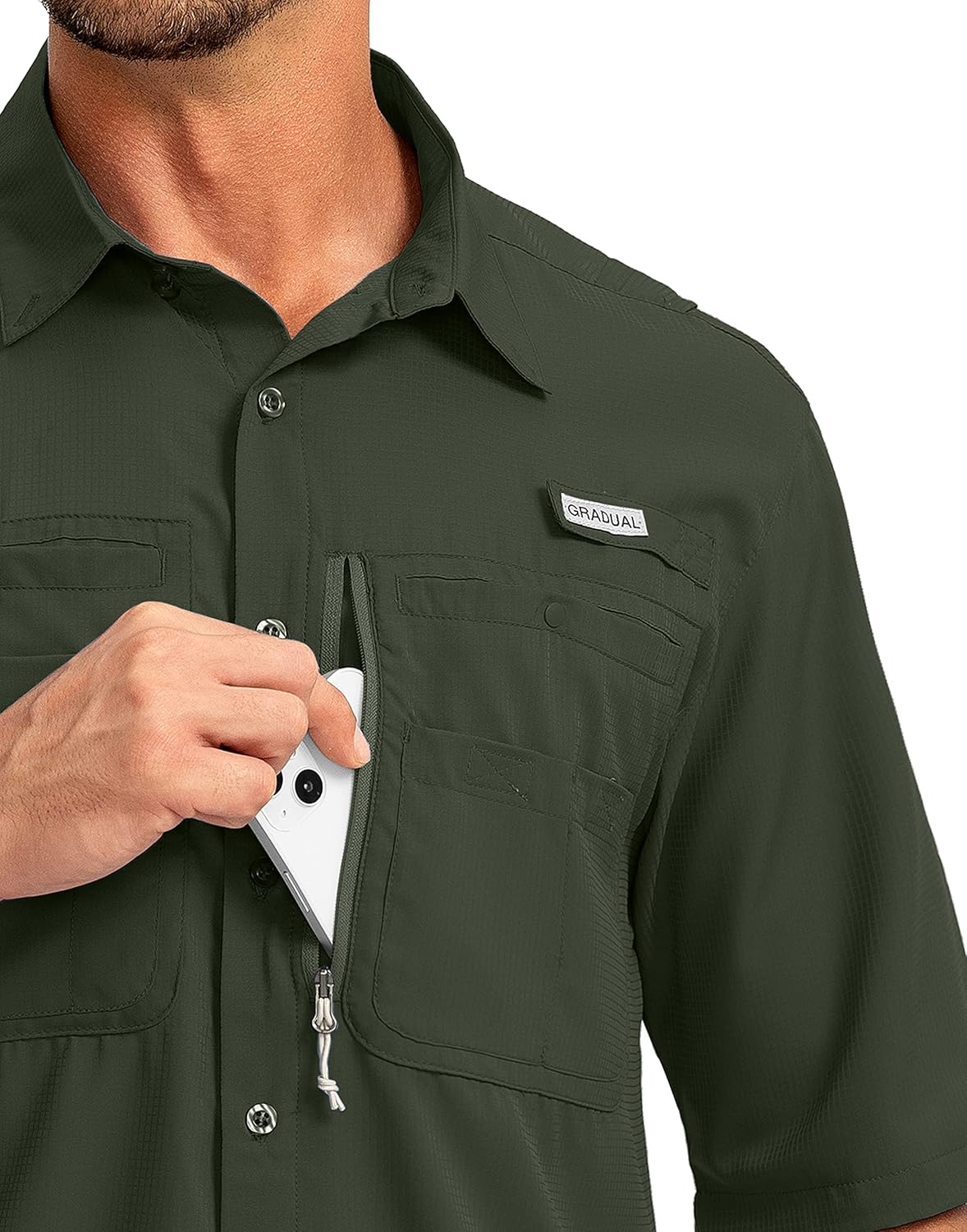 Men's Fishing Shirts with Zipper Pockets UPF 50+ Lightweight Cool Short Sleeve Button Down Shirts for Men Casual Hiking - Image 2