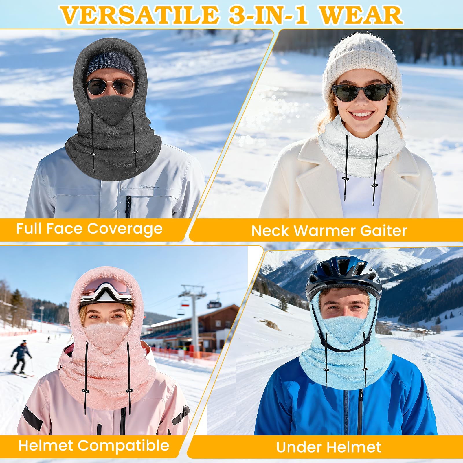Winter-Sturmhaube, Skimaske: winddichtes Fleece, warme Gesichtsbedeckung, Kapuze für Männer und Frauen, Snowboarden, Skifahren, Wandern, Radfahren