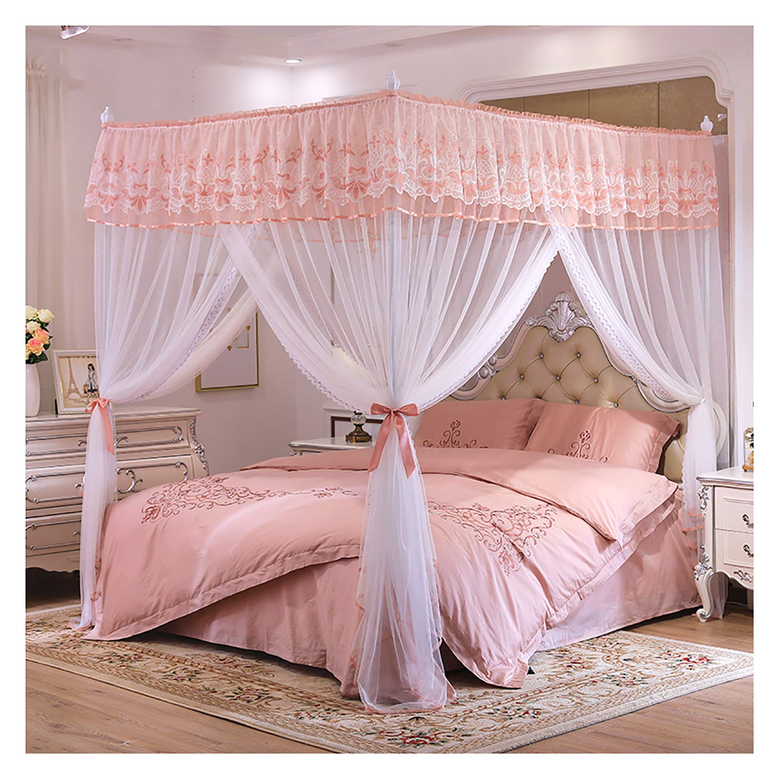 Mosquitera con soporte de 4 postes y 3 aberturas para cama de 150x200cm