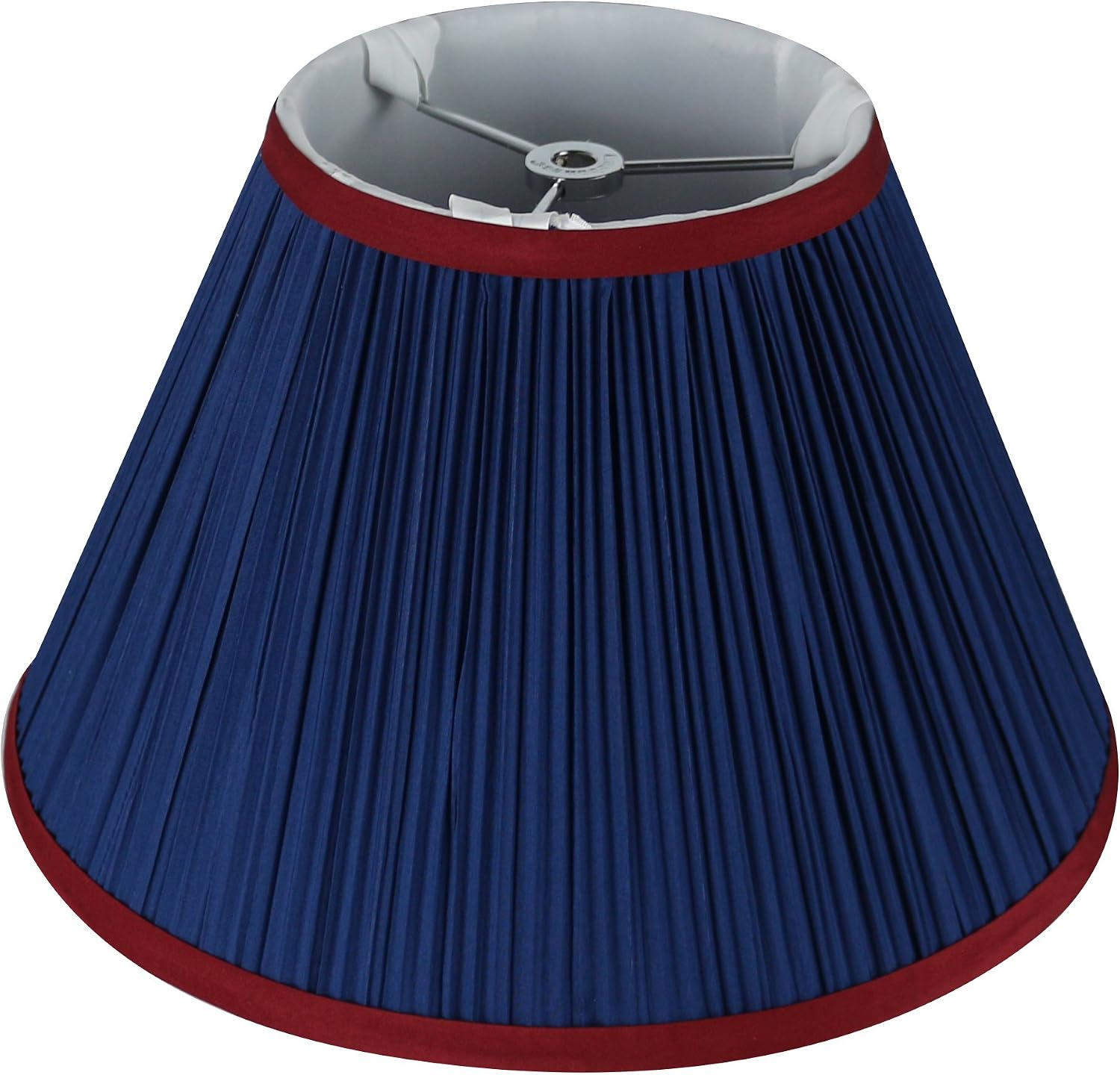 Urbanest Mushroom Pleated Softback Lamp Shade, Faux Silk, 7-inch by 14-inch by 9-inch, Navy Blue with Burgundy Trim, Spider-Fitter