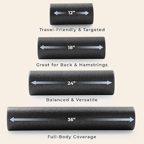 Miniatura 7 de Sunny Health & Fitness Rodillo de espuma de alta densidad de 12" a 36", para estiramiento y recuperación muscular - Negro, azul, rosa