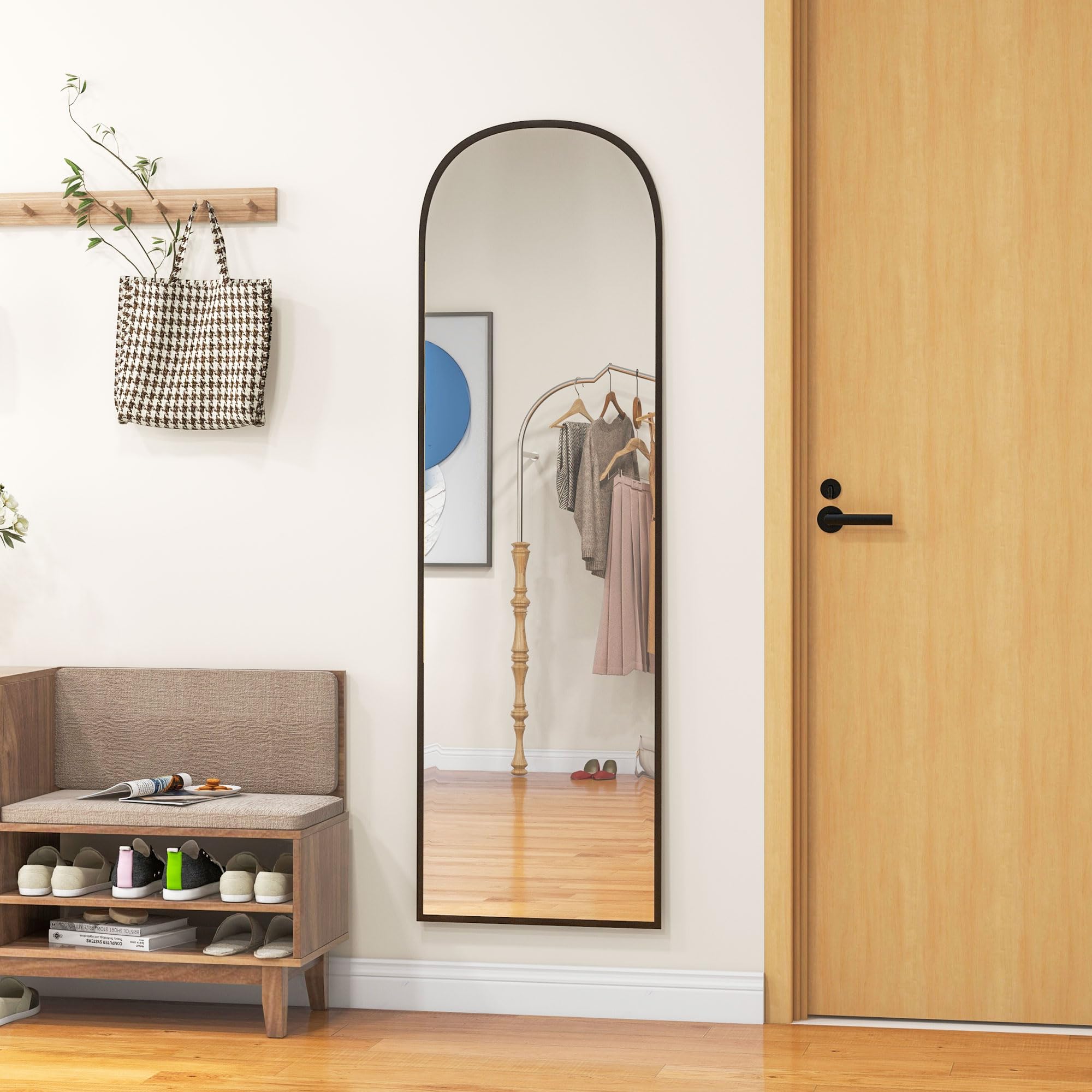 HOMCOM Miroir sur Pied Mural Rectangulaire Cadre Aluminium 50 x 161,5 cm Noir