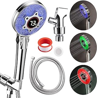 Framendino, LED Handheld Shower Head Color Changing Spray with Temperature Display 59" Hose