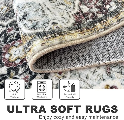 Miniatura 4 de KILOCOCO Alfombra marroquí para pasillos de 2 x 6 pies, diseño floral vintage, lavable, alfombra antideslizante de 6 pies, alfombra bohemia