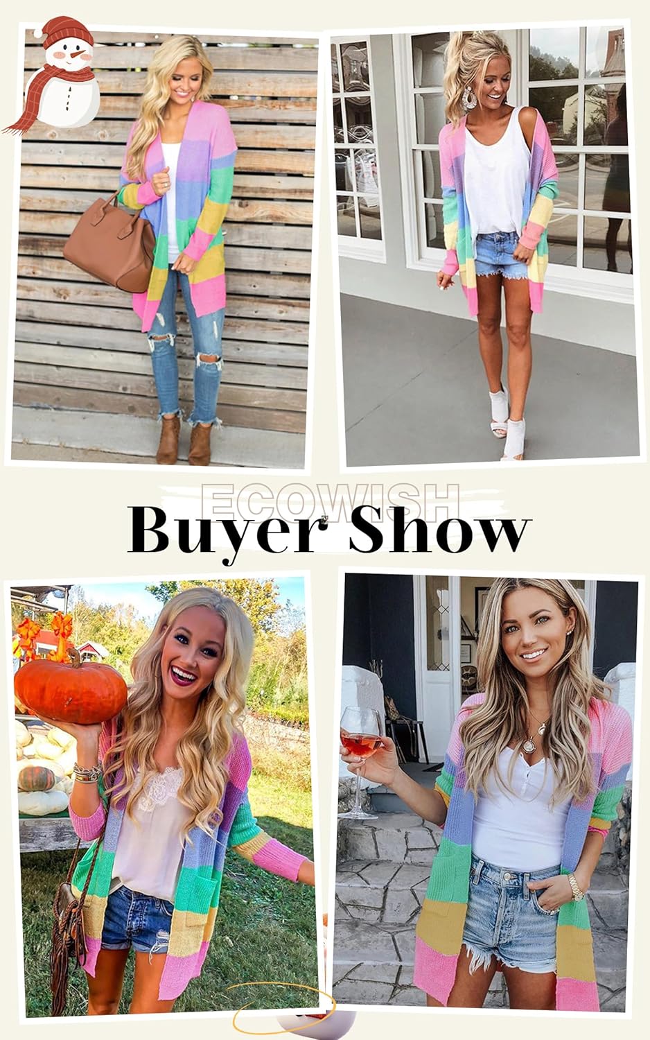 ECOWISH Cardigan Sweaters for Women Fall Causal Color Block Striped Long Sleeve Open Front Cozy Knitted Coats Spring Outwear - Image 8