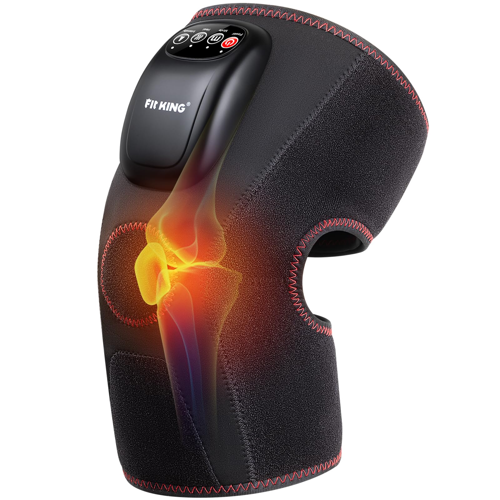 FIT KING Air Compression Knee Massager, Heated Knee Brace Wrap with 3 Modes and 3 Intensities, Shiatsu-Like Massage, Suitable for Men Women (Single)