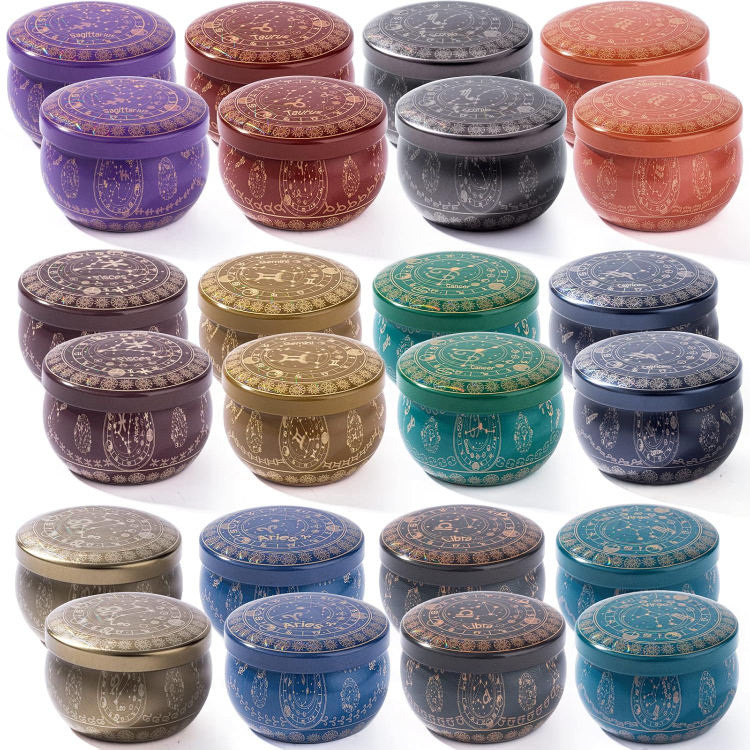 Candle Tins with Lids, 24 Pack, Constellations Candle Jars for Making