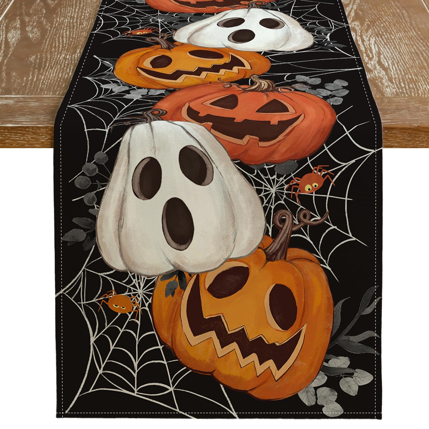 DineDia Halloween Skull Spooky Black Table Runner 13x120 DineDia Halloween Skull Spooky Black Table Runner 13x120