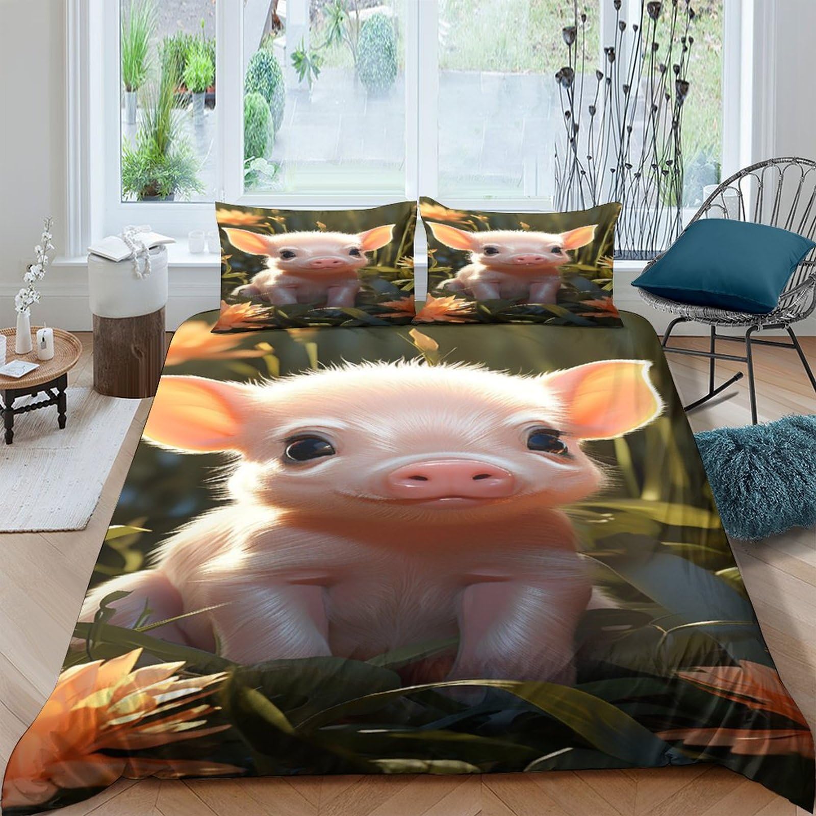 Parure de lit porcs microfibre douce respirante sets de housses de couettes 3 pièces double 200x200