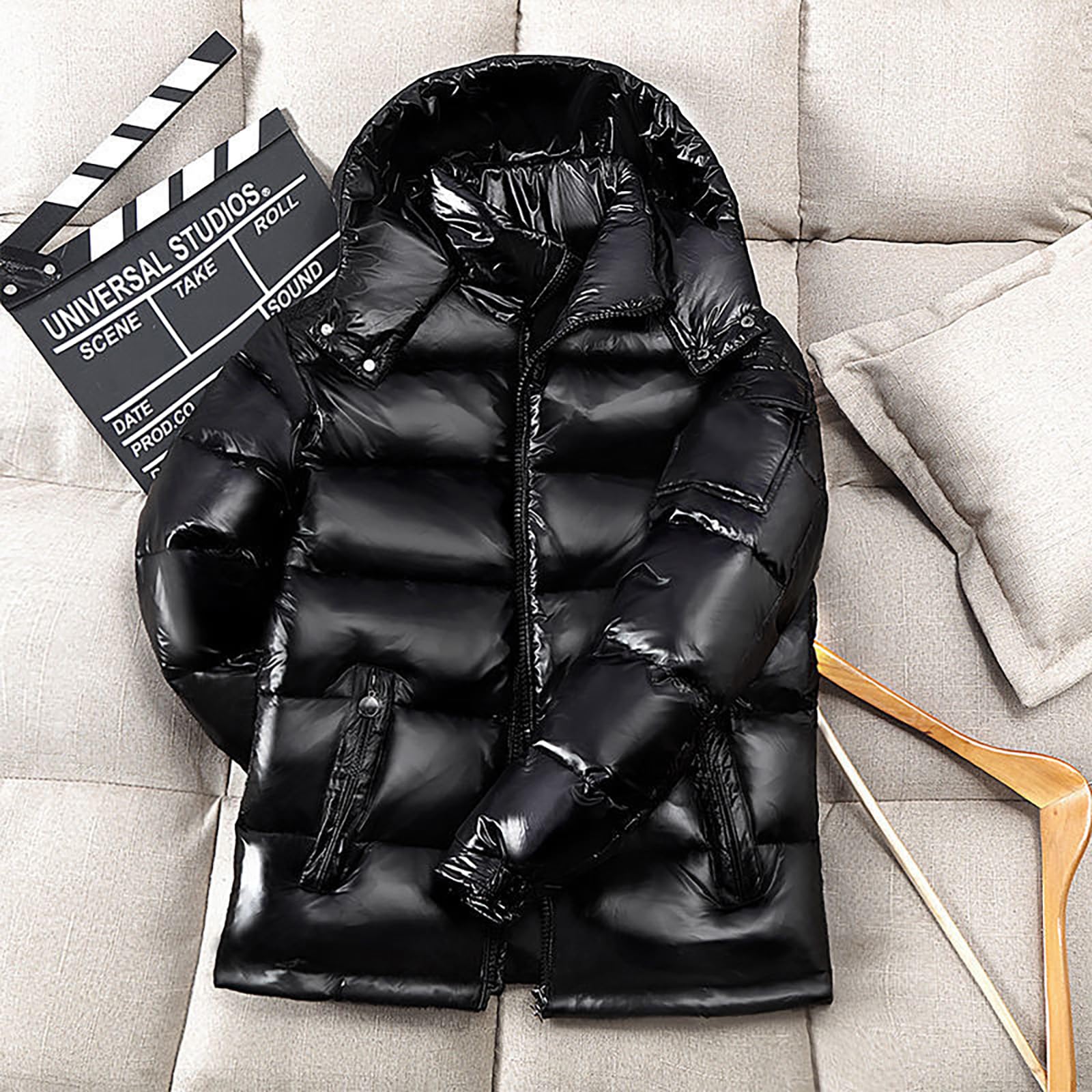 Doudoune matelassée lourde pour homme, veste de sport brillante avec capuche