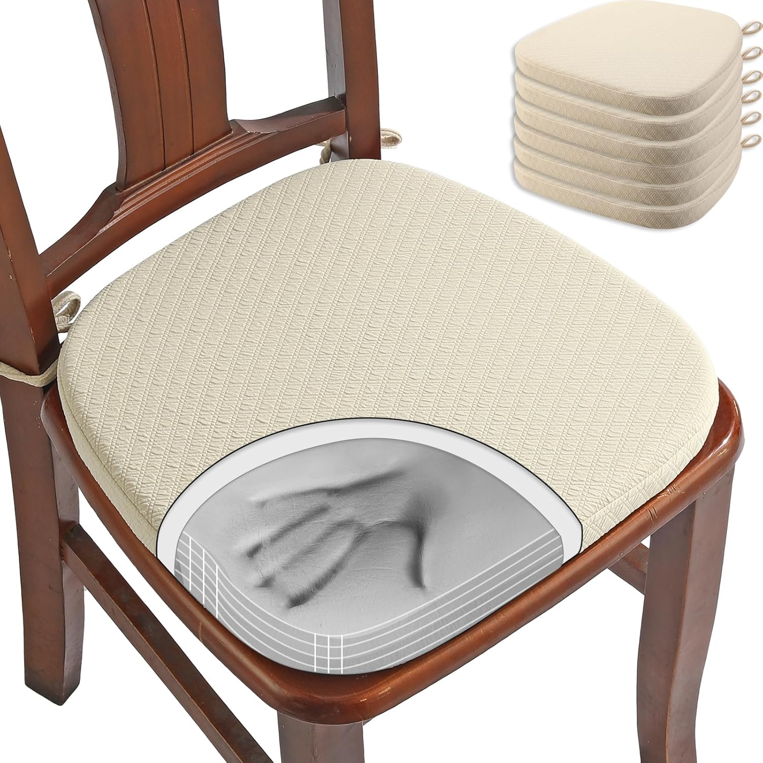 BUYUE Luxury Memory Foam Chair Cushions 6 Pack, Jacquard 16" UShape