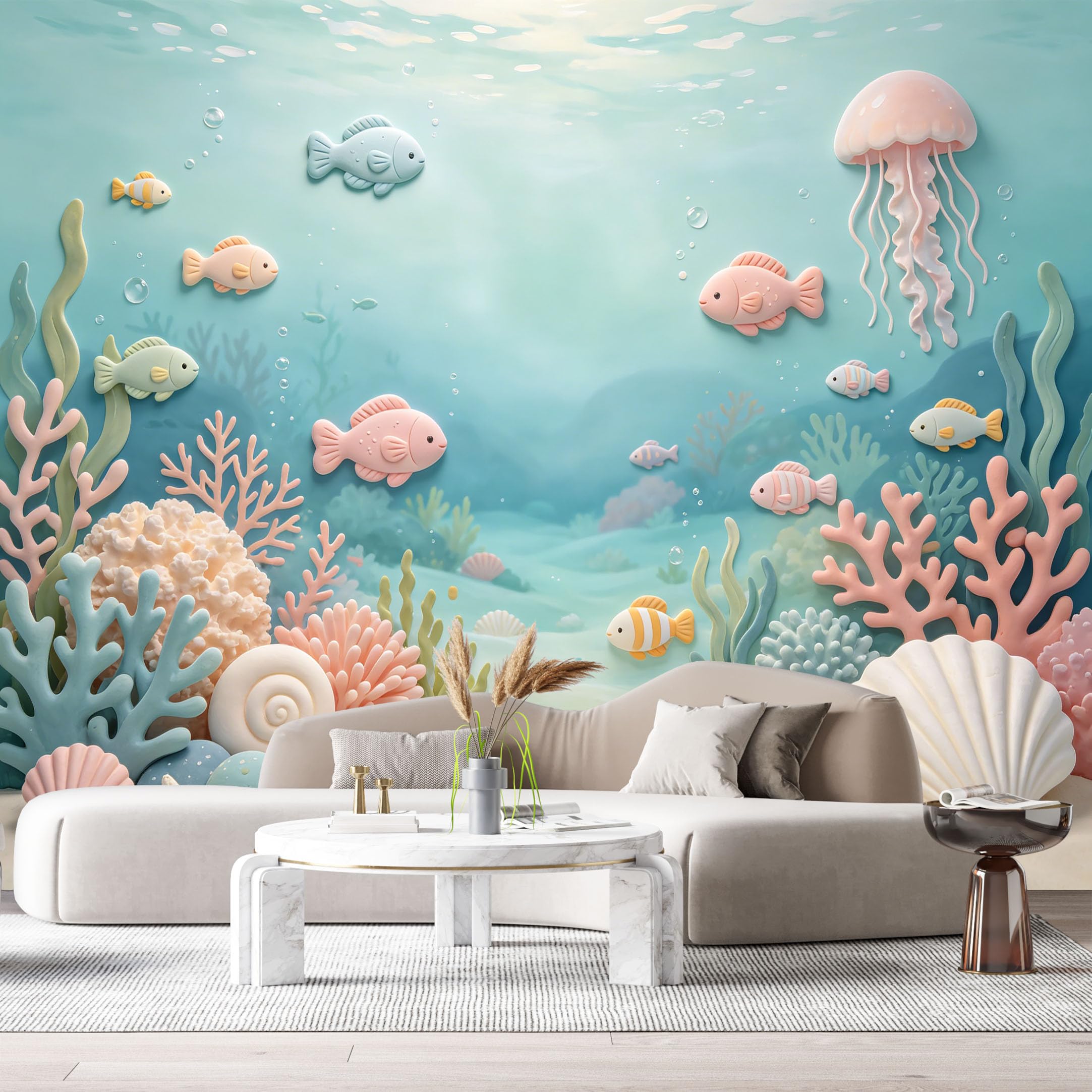Custom Size Wall Murals Underwater Marine Ocean Life Coral Reef Seashells 3D SelfAdhesiveWall Fabric Removable Wallpaper Wall Decor for Living Room Bedroom Bathroom